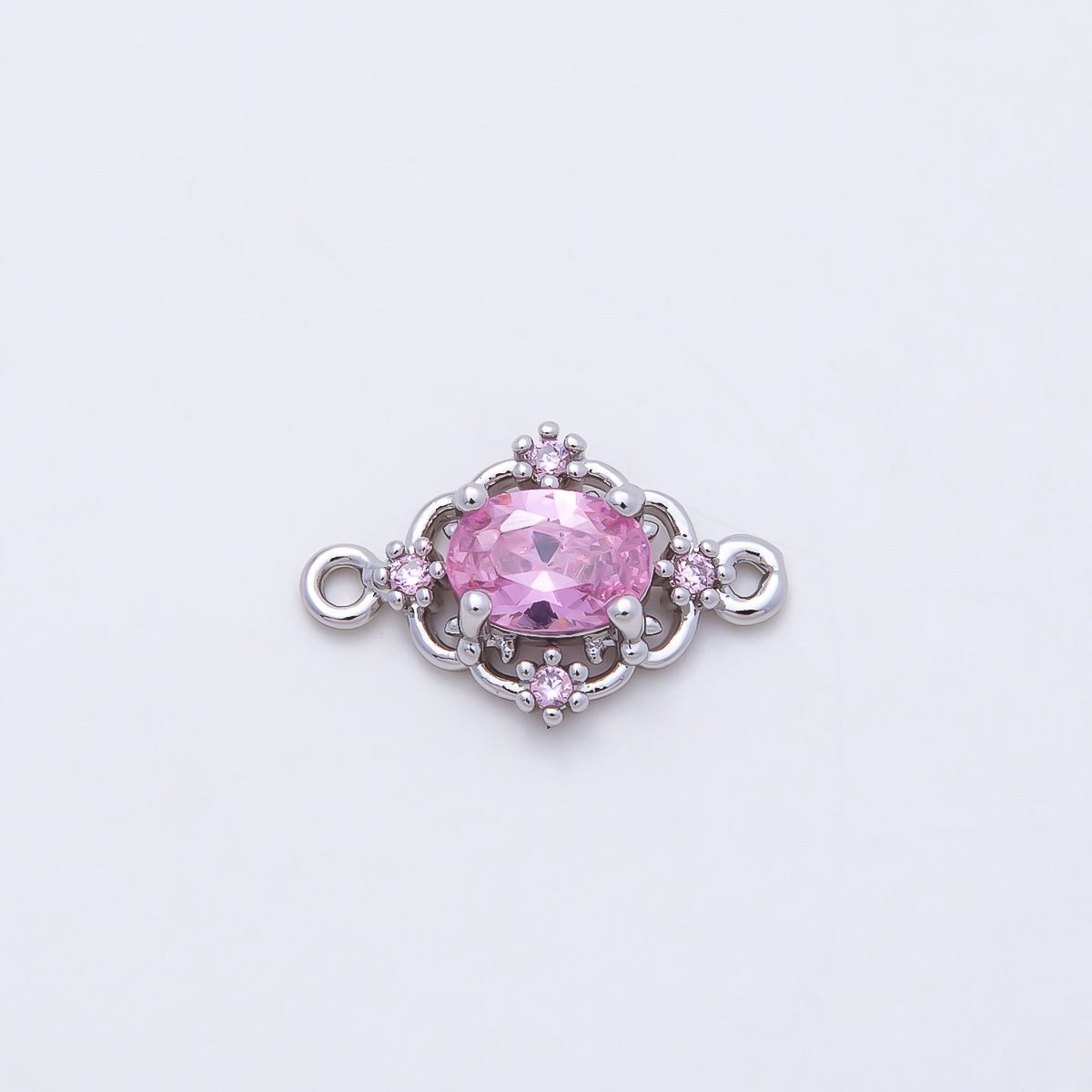 Rhodium Plated 17mm Clear, Pink, Purple CZ Artisan Connector | Connectors-00021 - Connectors-00023 - DLUXCA