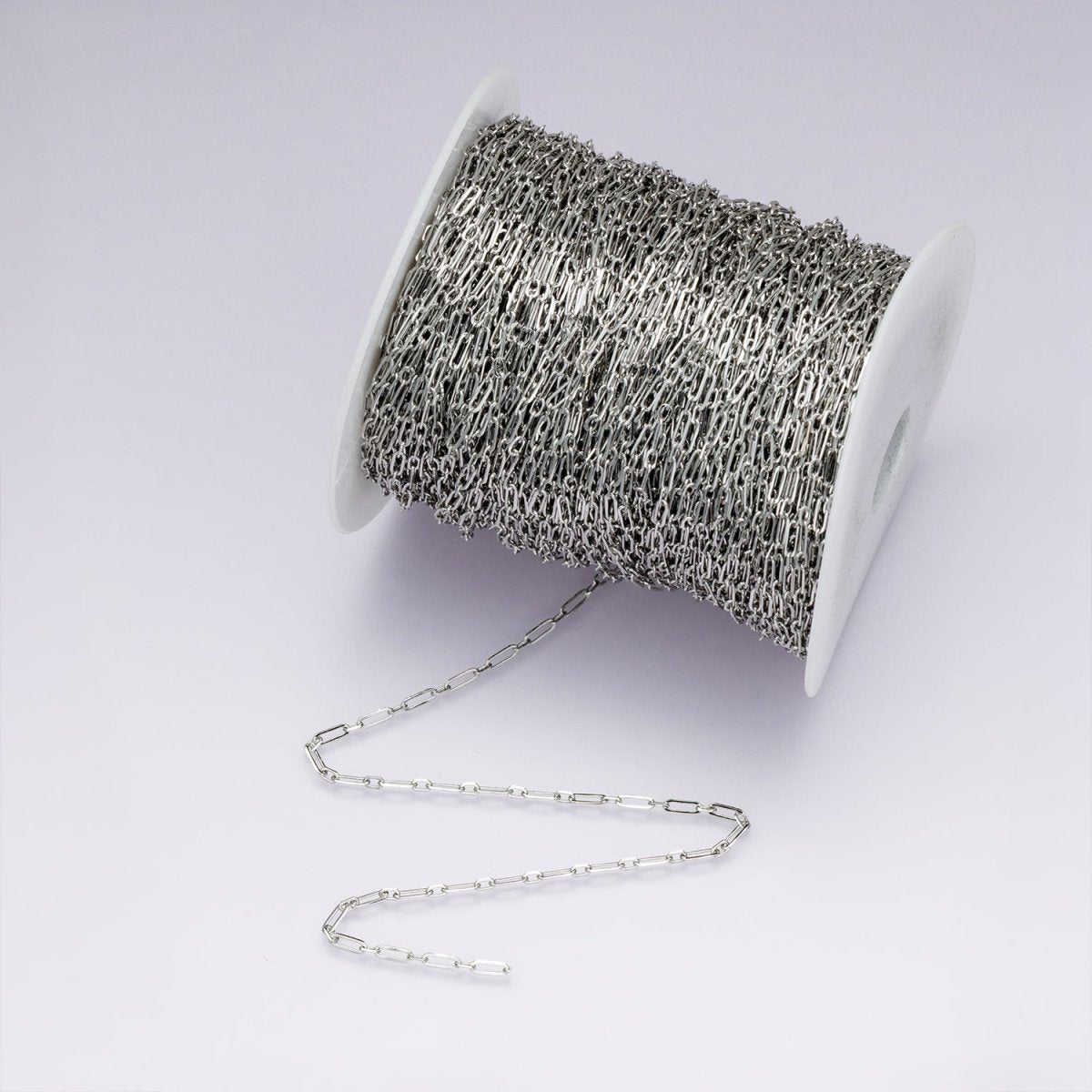 Rhodium Plated 2.3mm Minimalist Paperclip Unfinished Chain by Yard | Roll - 01861 - DLUXCA