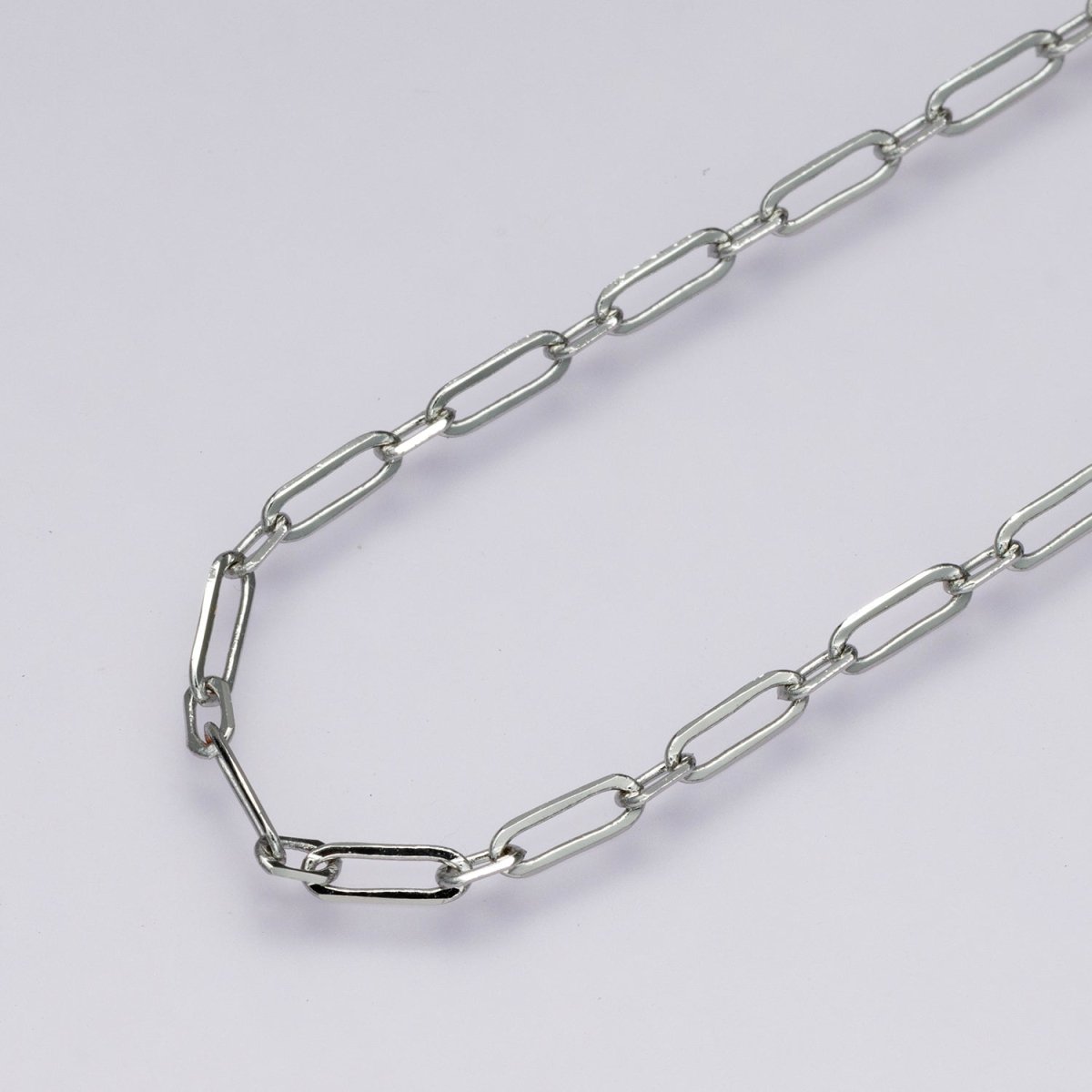 Rhodium Plated 2.3mm Minimalist Paperclip Unfinished Chain by Yard | Roll - 01861 - DLUXCA