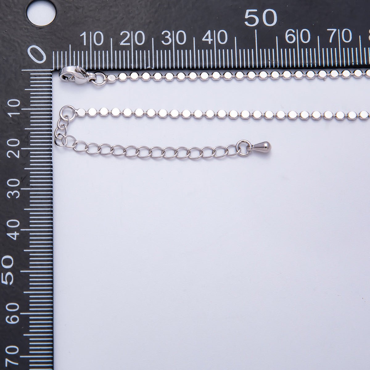 Rhodium Plated 2mm Bead Chain 14.5 Inches Necklace w. Extender | WA - 4000 - DLUXCA