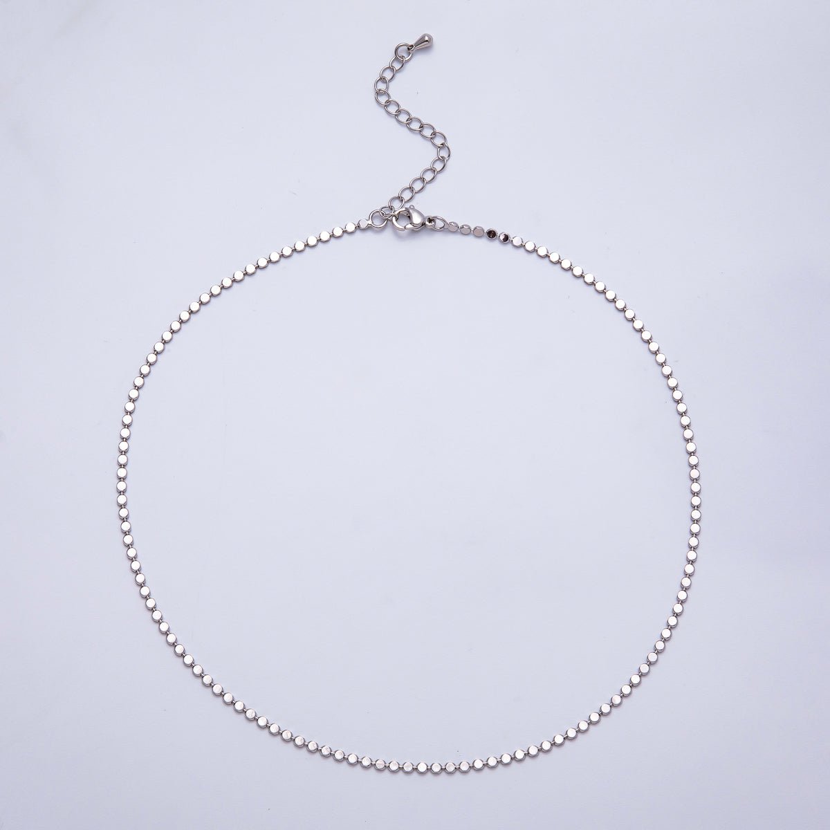 Rhodium Plated 2mm Bead Chain 14.5 Inches Necklace w. Extender | WA - 4000 - DLUXCA