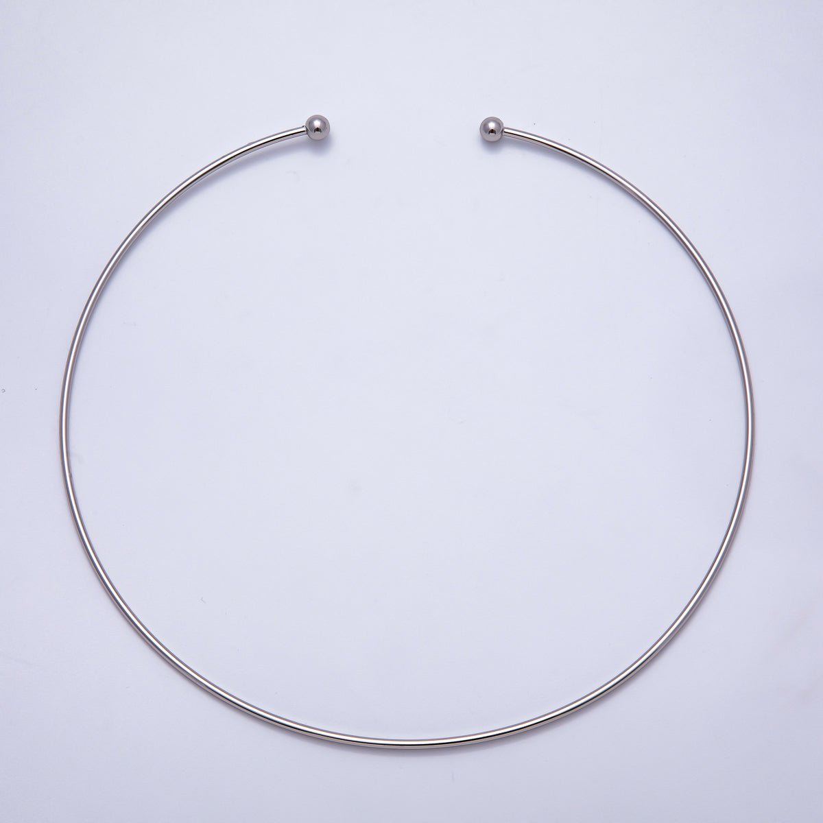Rhodium Plated 2mm Minimalist Torque Cuff Collar Necklace with open beaded ball | WA - 04303 - DLUXCA
