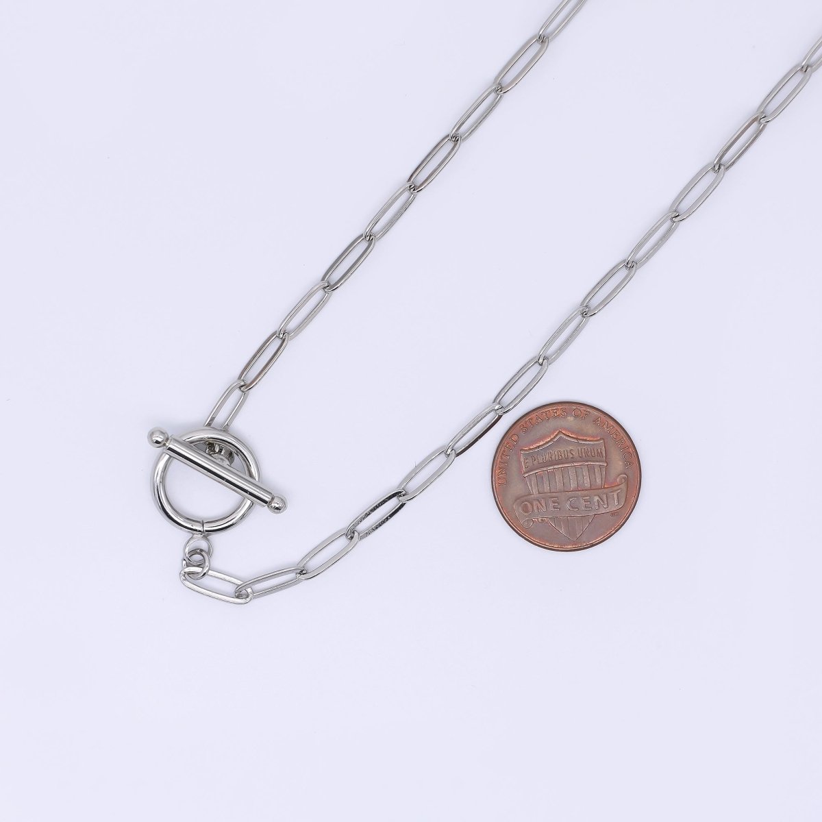 Rhodium Plated 3.5mm Toggle Paperclip Chain 19.5 Inch Necklace w. Extender | WA - 3243 - DLUXCA