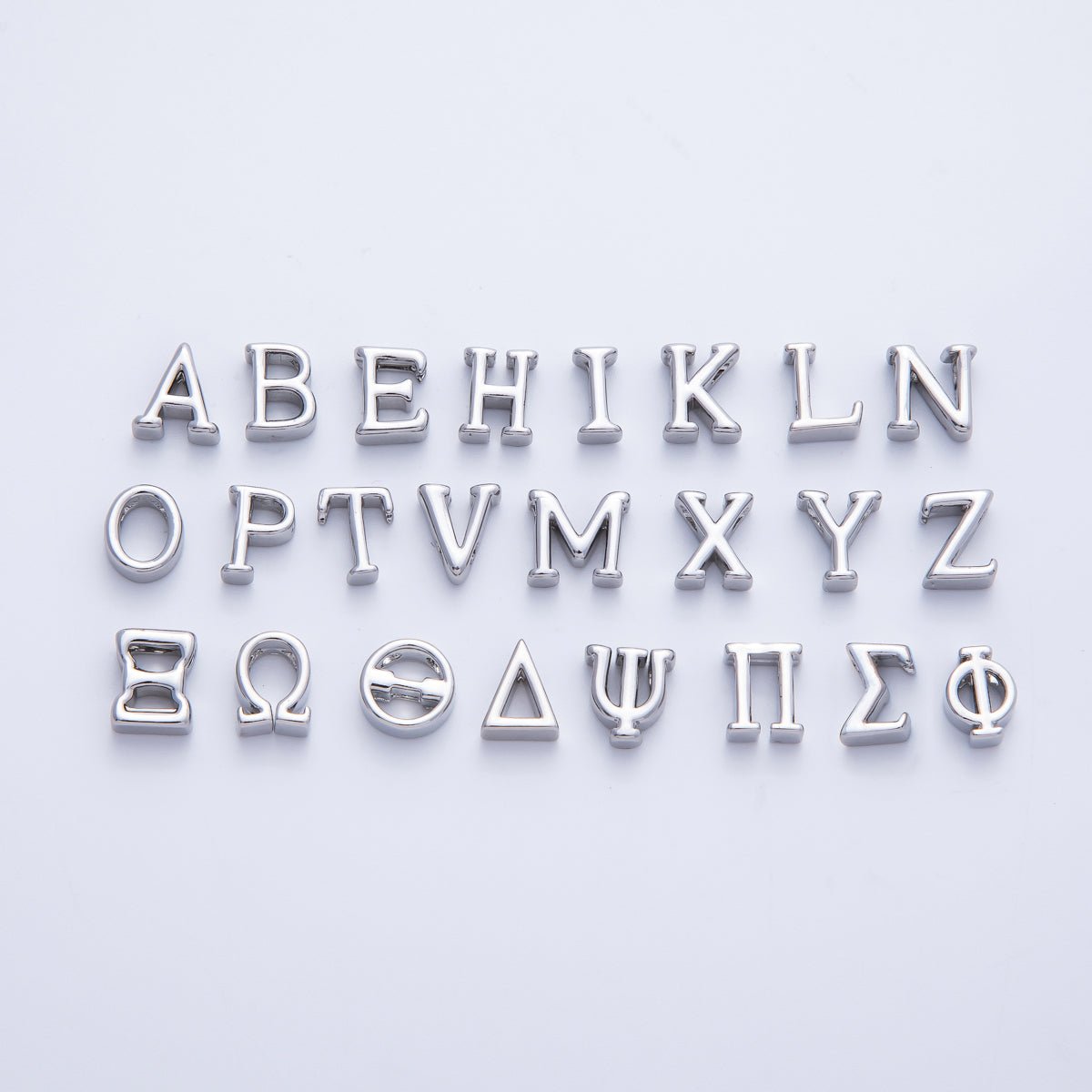 Rhodium Plated 8.5mm Minimalist Greek Initial Alphabet Letter Personalized Bead | AF248 - AF259 - DLUXCA