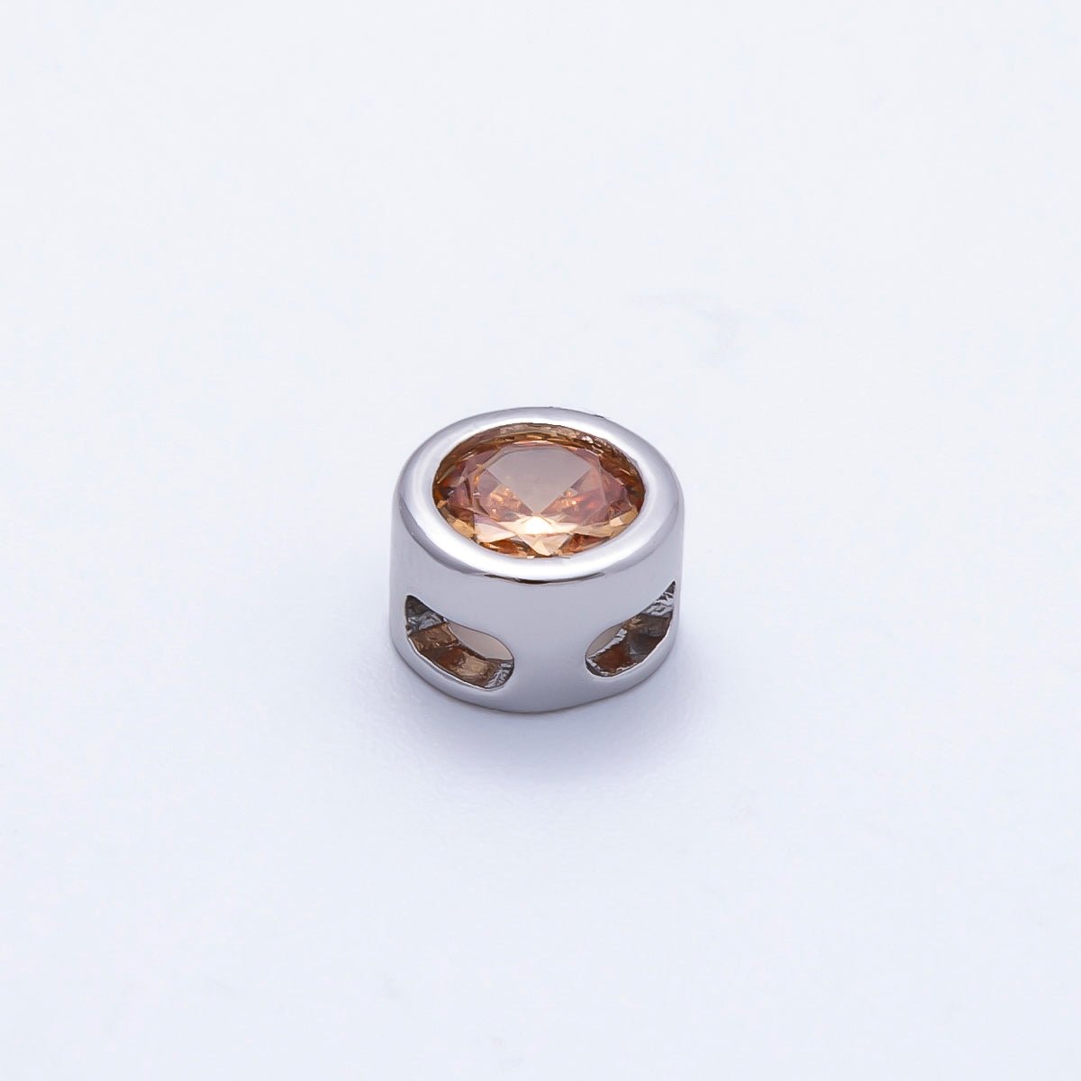 Rhodium Plated 8mm Bezel - Set Birthstone Rondelle Spacer Beads | Beads - 00290 ~ Beads - 00301 - DLUXCA