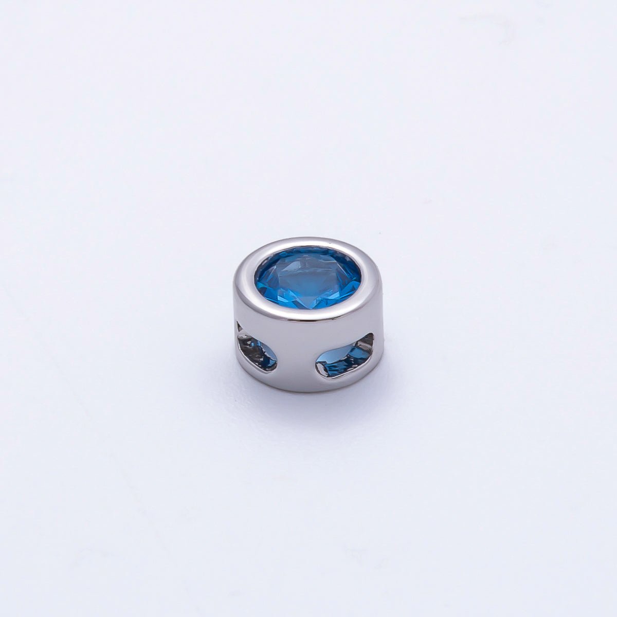 Rhodium Plated 8mm Bezel - Set Birthstone Rondelle Spacer Beads | Beads - 00290 ~ Beads - 00301 - DLUXCA