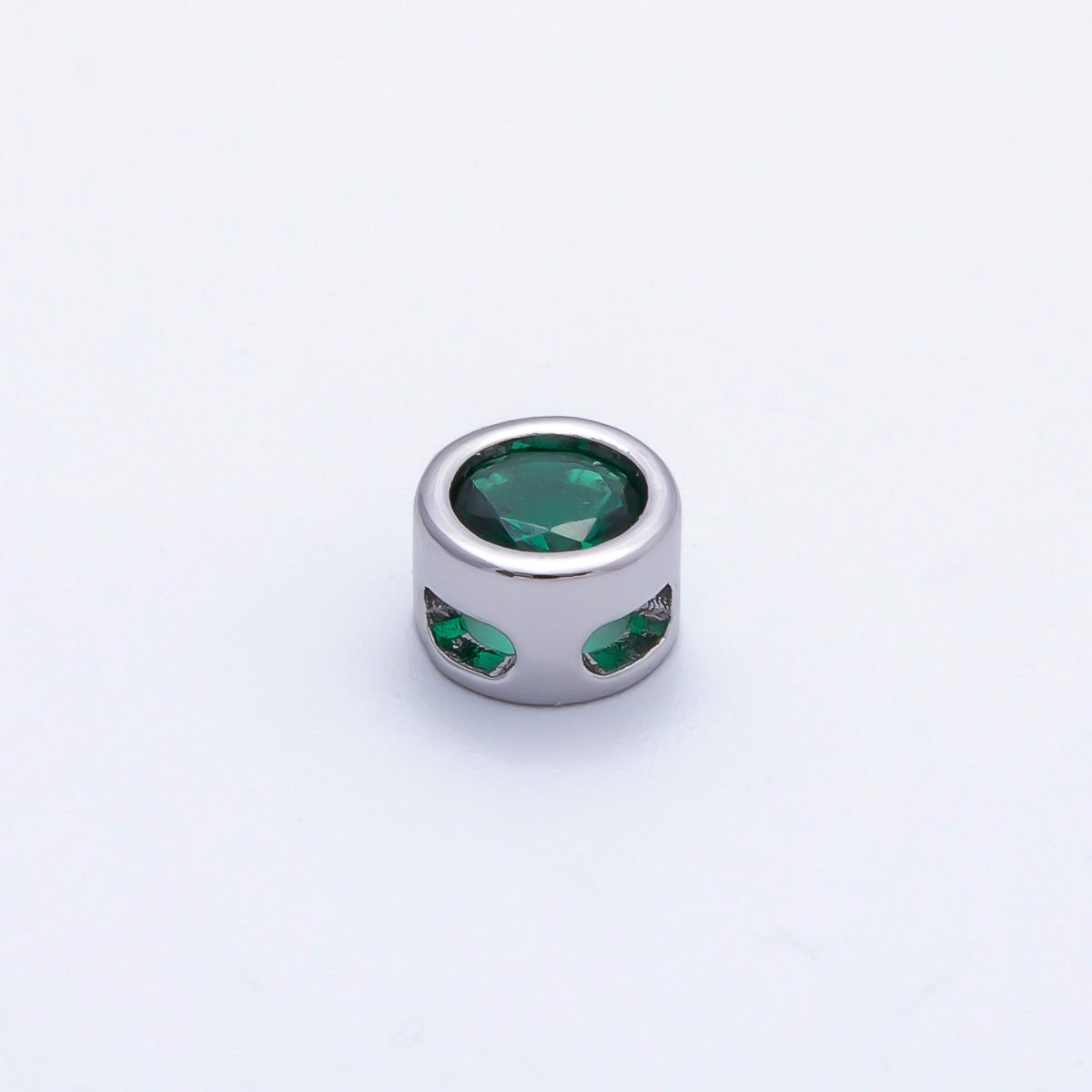 Rhodium Plated 8mm Bezel - Set Birthstone Rondelle Spacer Beads | Beads - 00290 ~ Beads - 00301 - DLUXCA