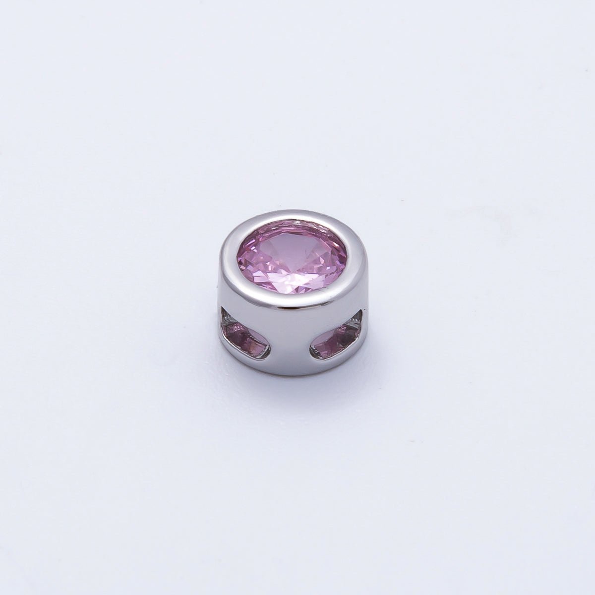 Rhodium Plated 8mm Bezel - Set Birthstone Rondelle Spacer Beads | Beads - 00290 ~ Beads - 00301 - DLUXCA