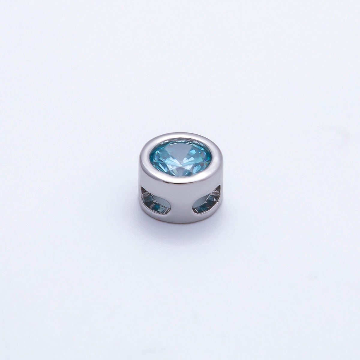 Rhodium Plated 8mm Bezel - Set Birthstone Rondelle Spacer Beads | Beads - 00290 ~ Beads - 00301 - DLUXCA