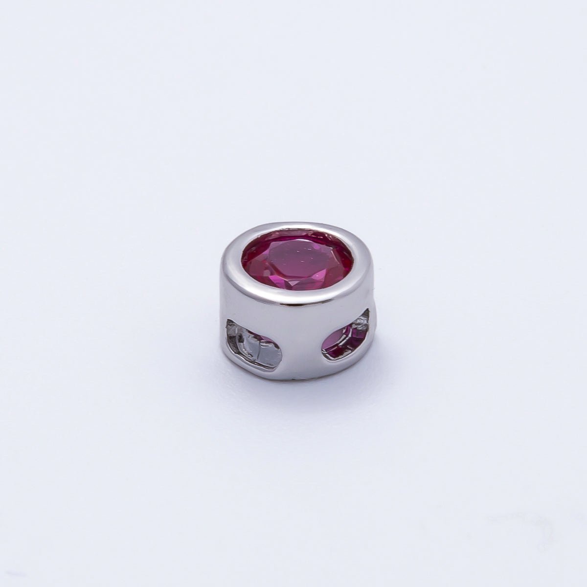 Rhodium Plated 8mm Bezel - Set Birthstone Rondelle Spacer Beads | Beads - 00290 ~ Beads - 00301 - DLUXCA
