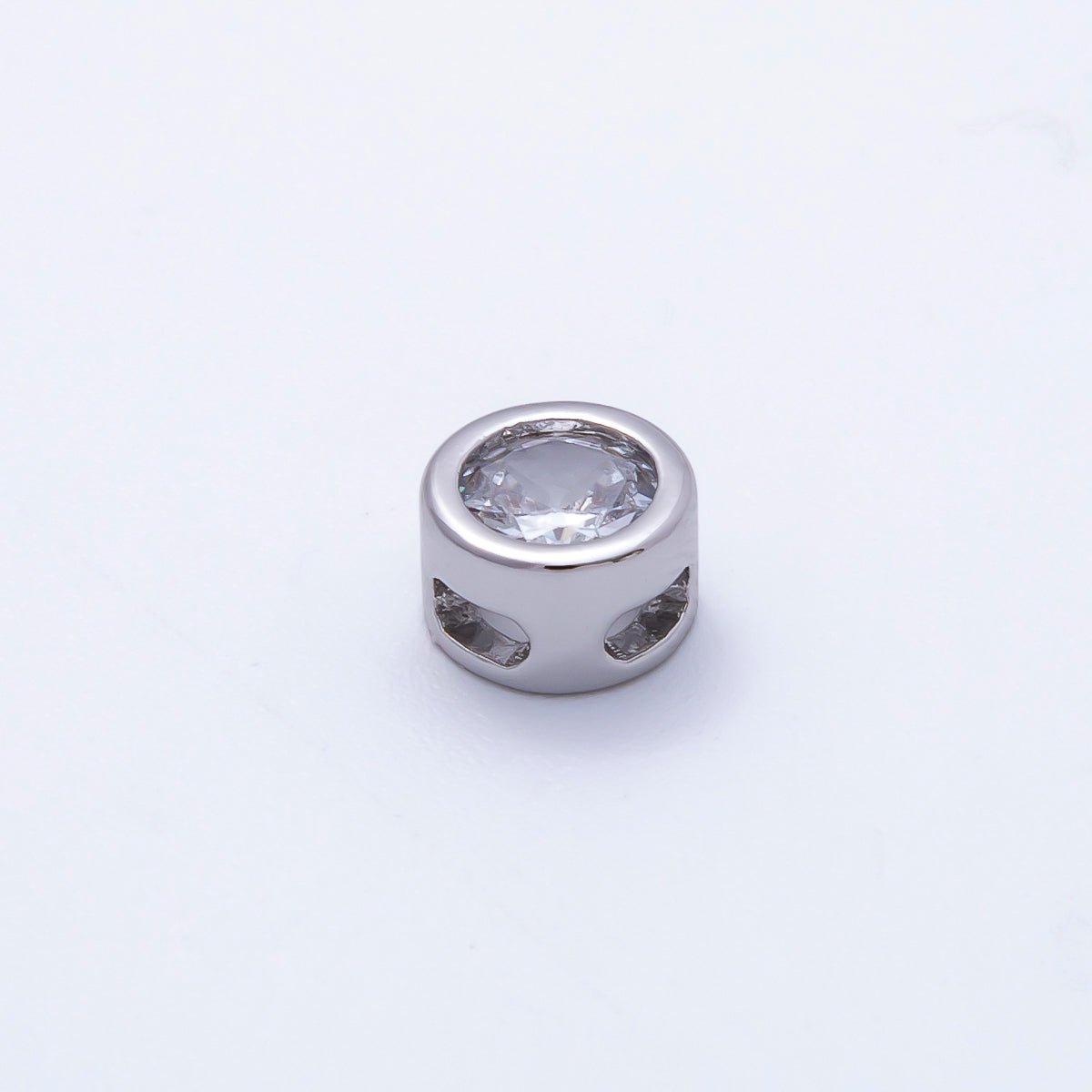 Rhodium Plated 8mm Bezel - Set Birthstone Rondelle Spacer Beads | Beads - 00290 ~ Beads - 00301 - DLUXCA