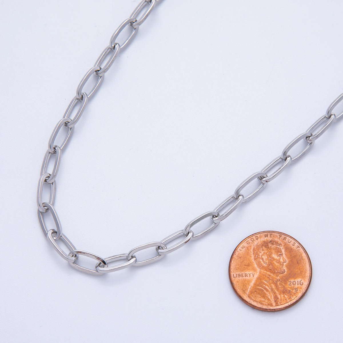 Rhodium Plated 9.5mm x 4.7mm Minimalist Paperclip Unfinished Chain by Yard | Roll - 01846 - DLUXCA