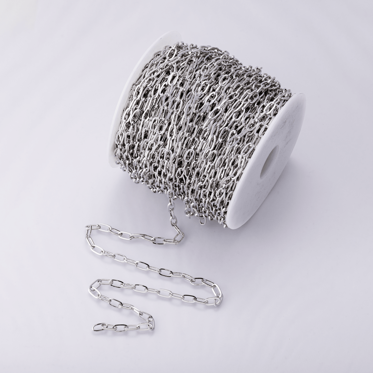 Rhodium Plated 9.5mm x 4.7mm Minimalist Paperclip Unfinished Chain by Yard | Roll - 01851 - DLUXCA