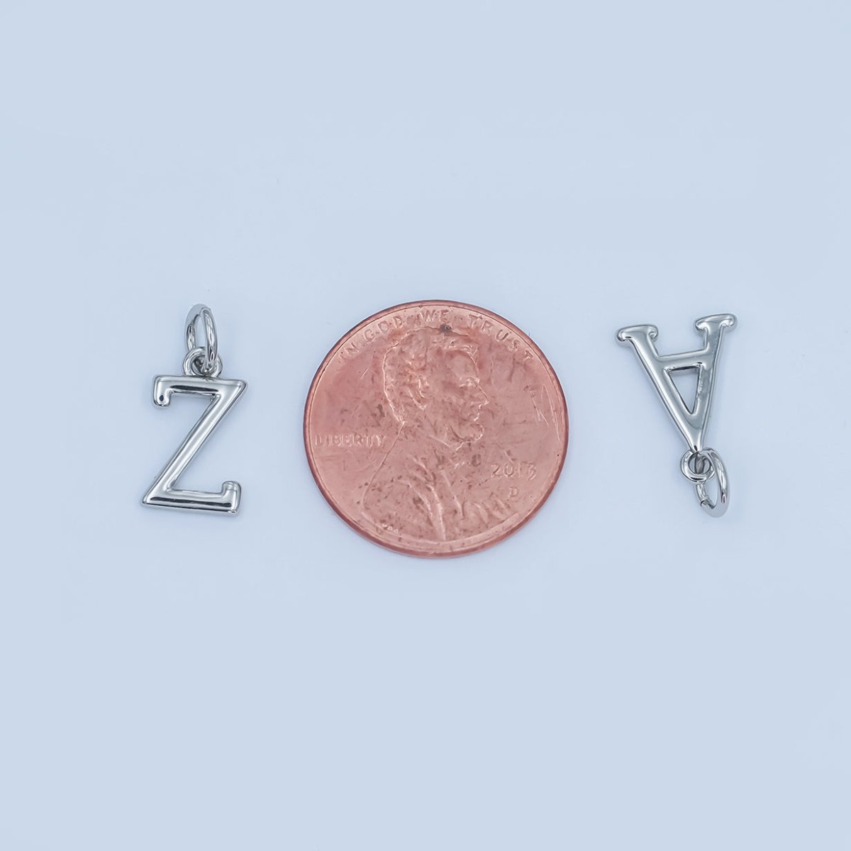 Rhodium Plated Minimalist Initial Letter Charm | A141 - A153 - DLUXCA