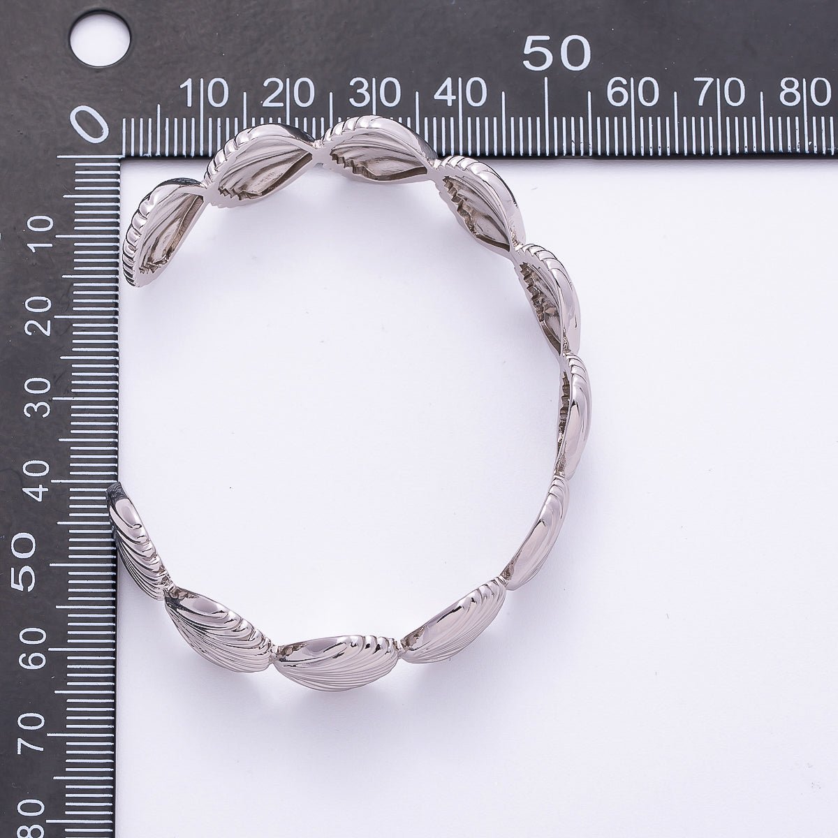Rhodium Plated Wide Ribbed Minimalist Sea Clam Shell Cuff Bracelet | WA - 04267 - DLUXCA