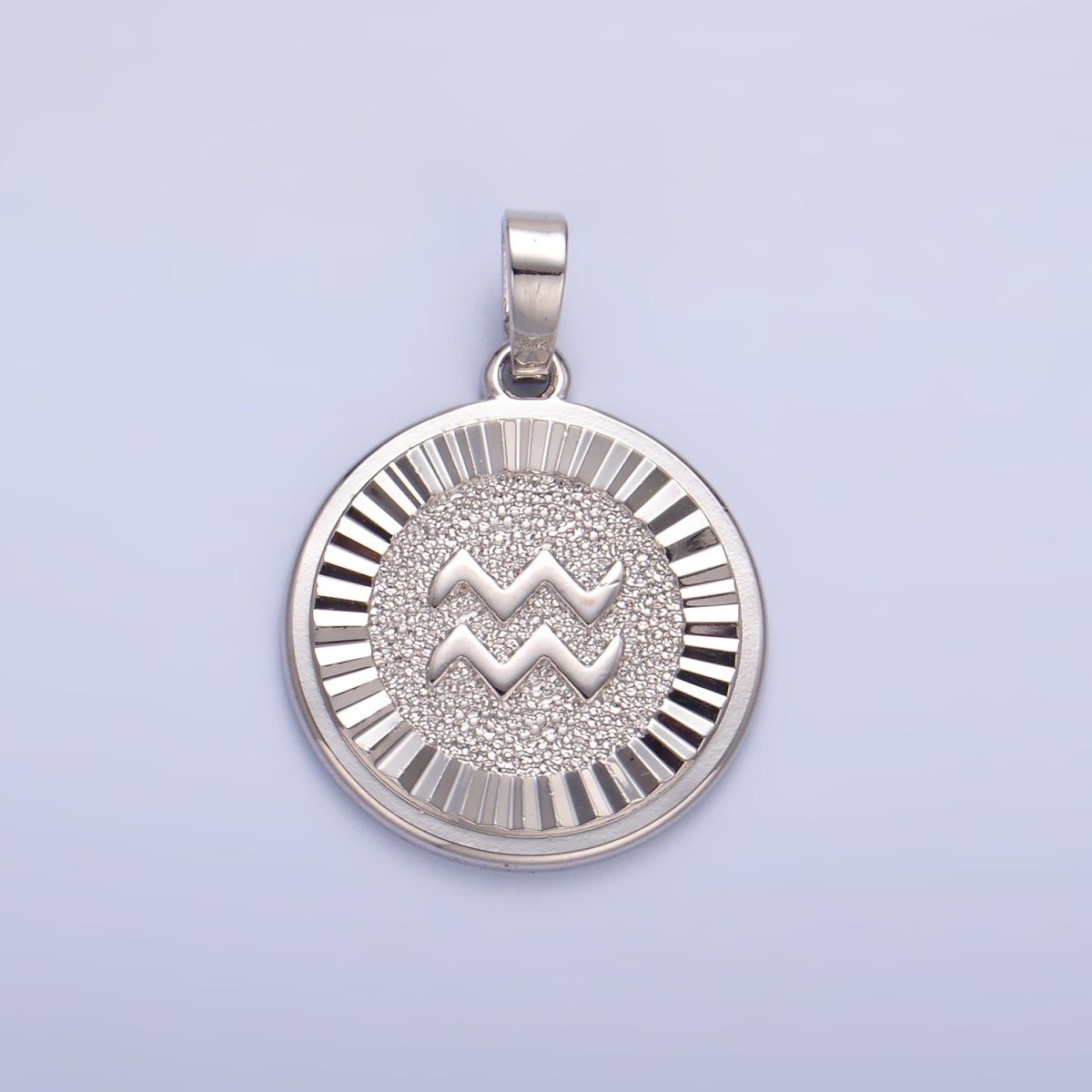 Rhodium Plated Zodiac Sign Sunburst Round Pendant | A1301 - A1306 - DLUXCA