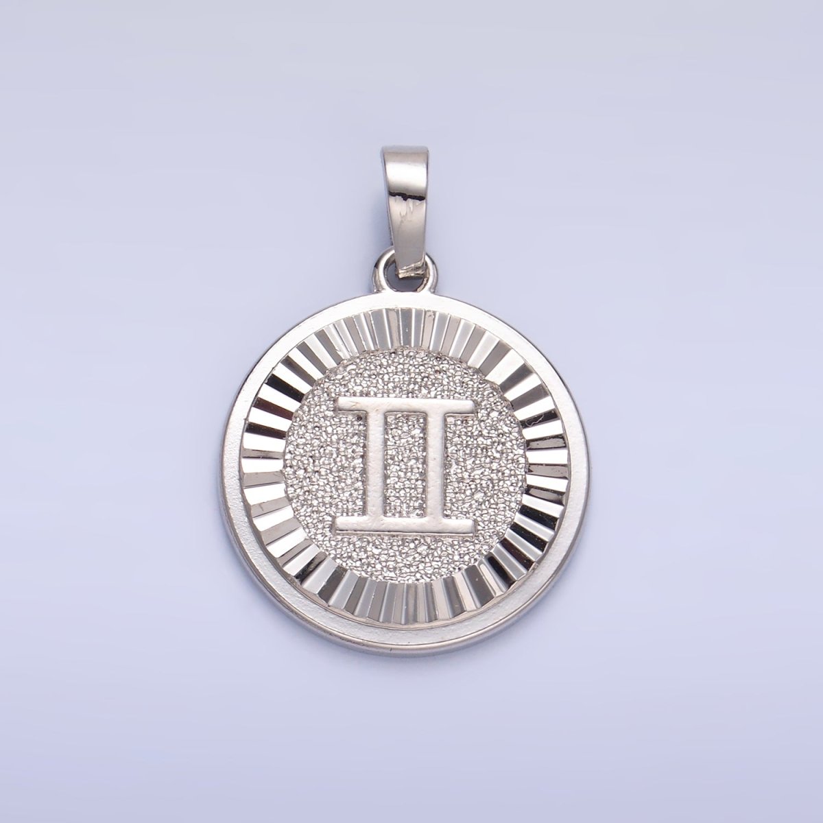 Rhodium Plated Zodiac Sign Sunburst Round Pendant | A1301 - A1306 - DLUXCA