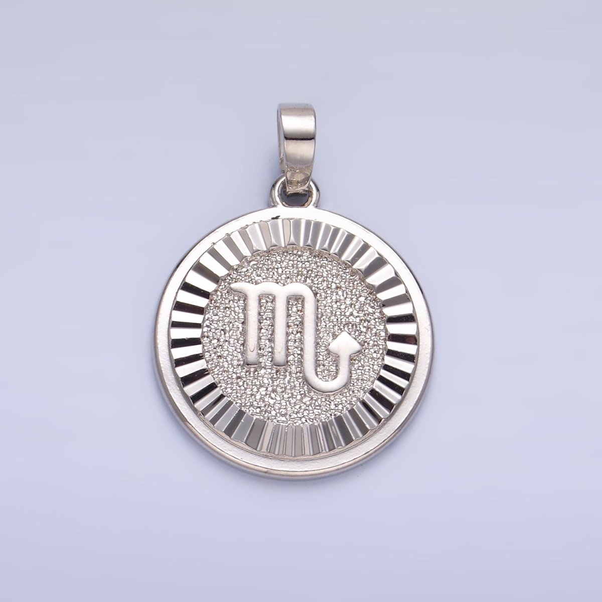 Rhodium Plated Zodiac Sign Sunburst Round Pendant | A1301 - A1306 - DLUXCA