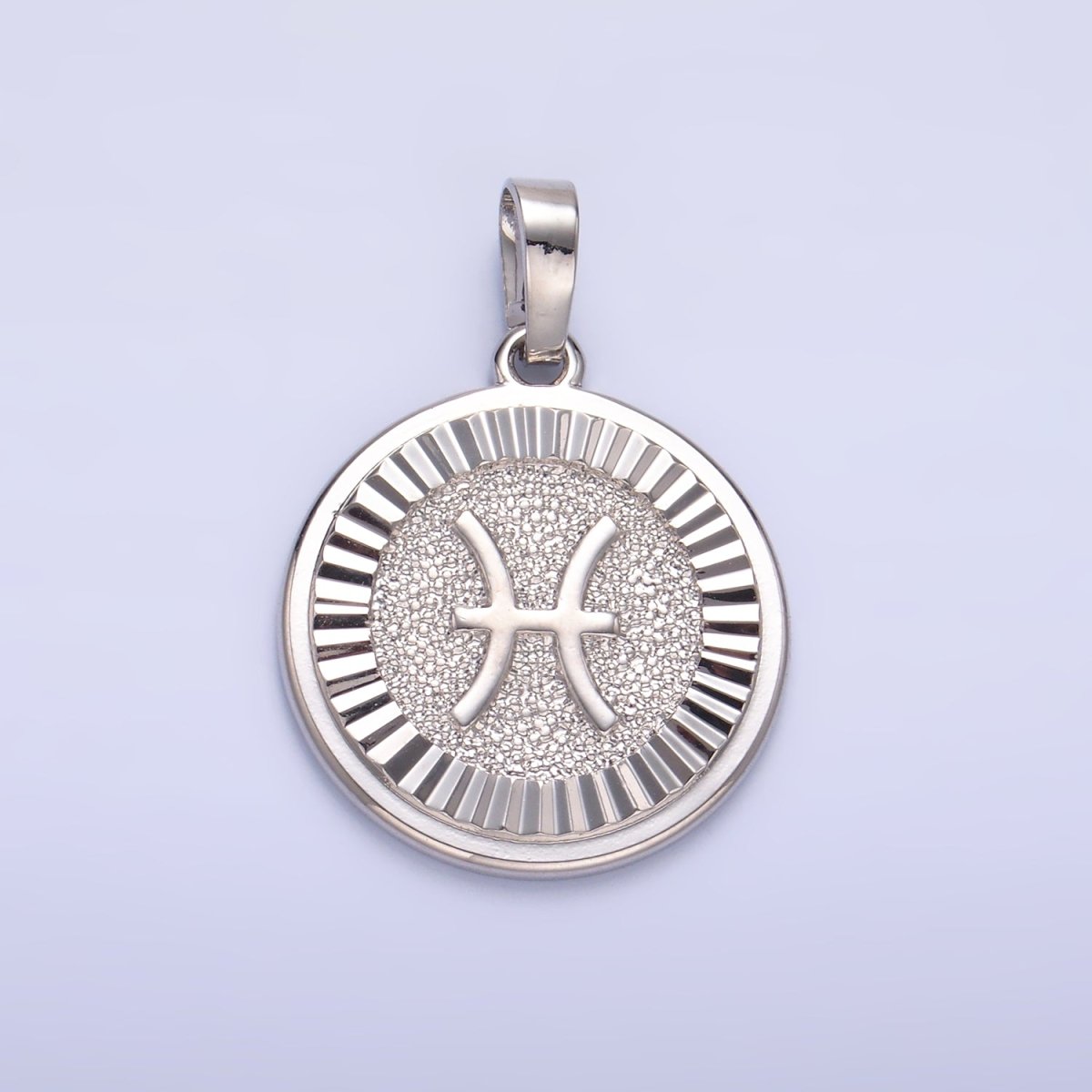 Rhodium Plated Zodiac Sign Sunburst Round Pendant | A1301 - A1306 - DLUXCA