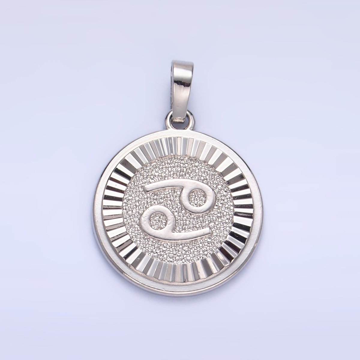 Rhodium Plated Zodiac Sign Sunburst Round Pendant | A1301 - A1306 - DLUXCA