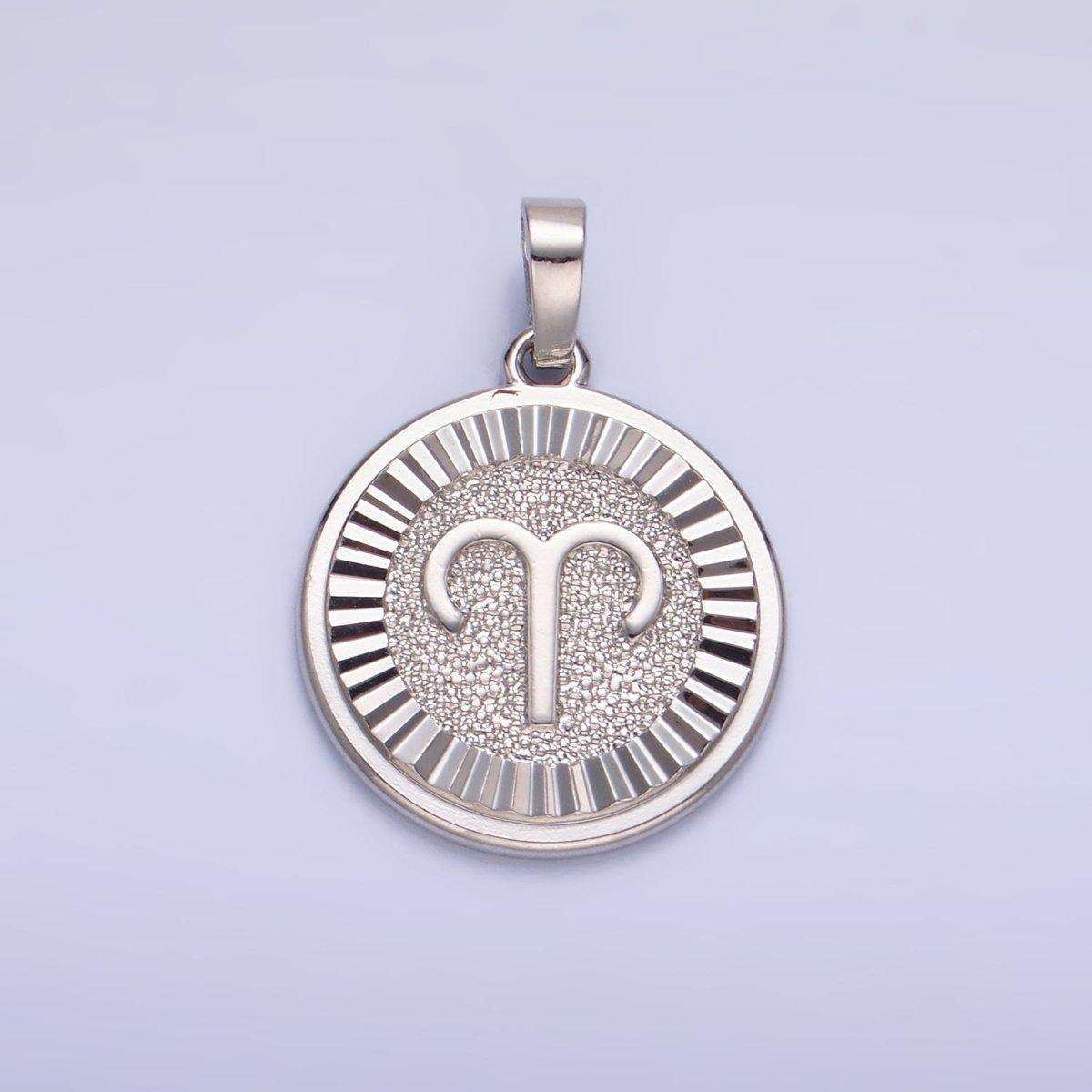 Rhodium Plated Zodiac Sign Sunburst Round Pendant | A1301 - A1306 - DLUXCA