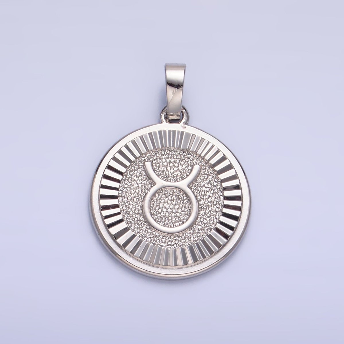 Rhodium Plated Zodiac Sign Sunburst Round Pendant | A1301 - A1306 - DLUXCA