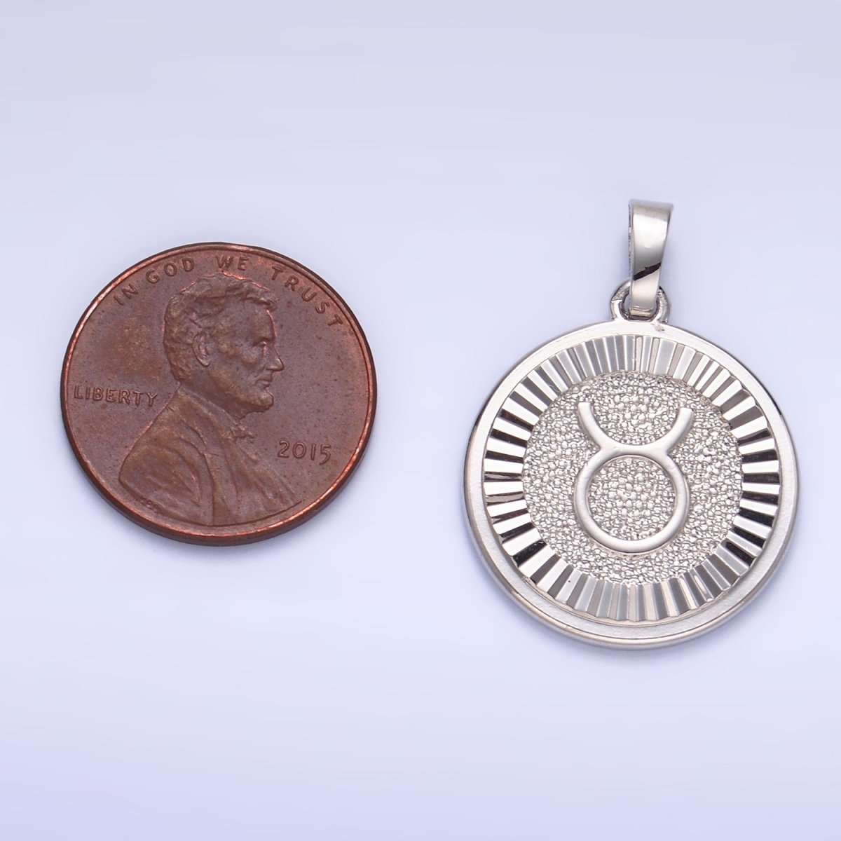 Rhodium Plated Zodiac Sign Sunburst Round Pendant | A1301 - A1306 - DLUXCA