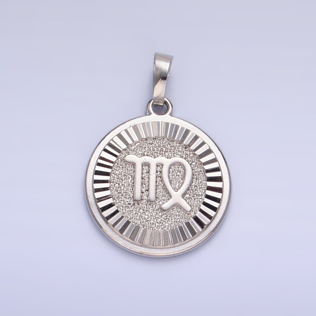 Rhodium Plated Zodiac Sign Sunburst Round Pendant | A1301 - A1306 - DLUXCA