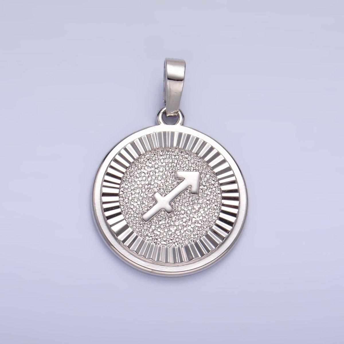 Rhodium Plated Zodiac Sign Sunburst Round Pendant | A1301 - A1306 - DLUXCA