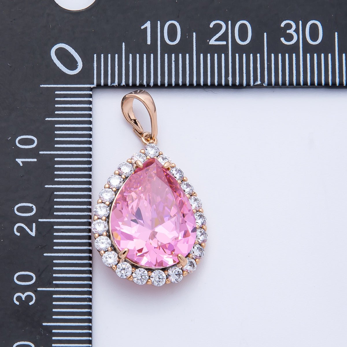 Rose Gold 23.5mm Pink Micro Paved CZ Teardrop Pendant | Charms - 00374 - DLUXCA