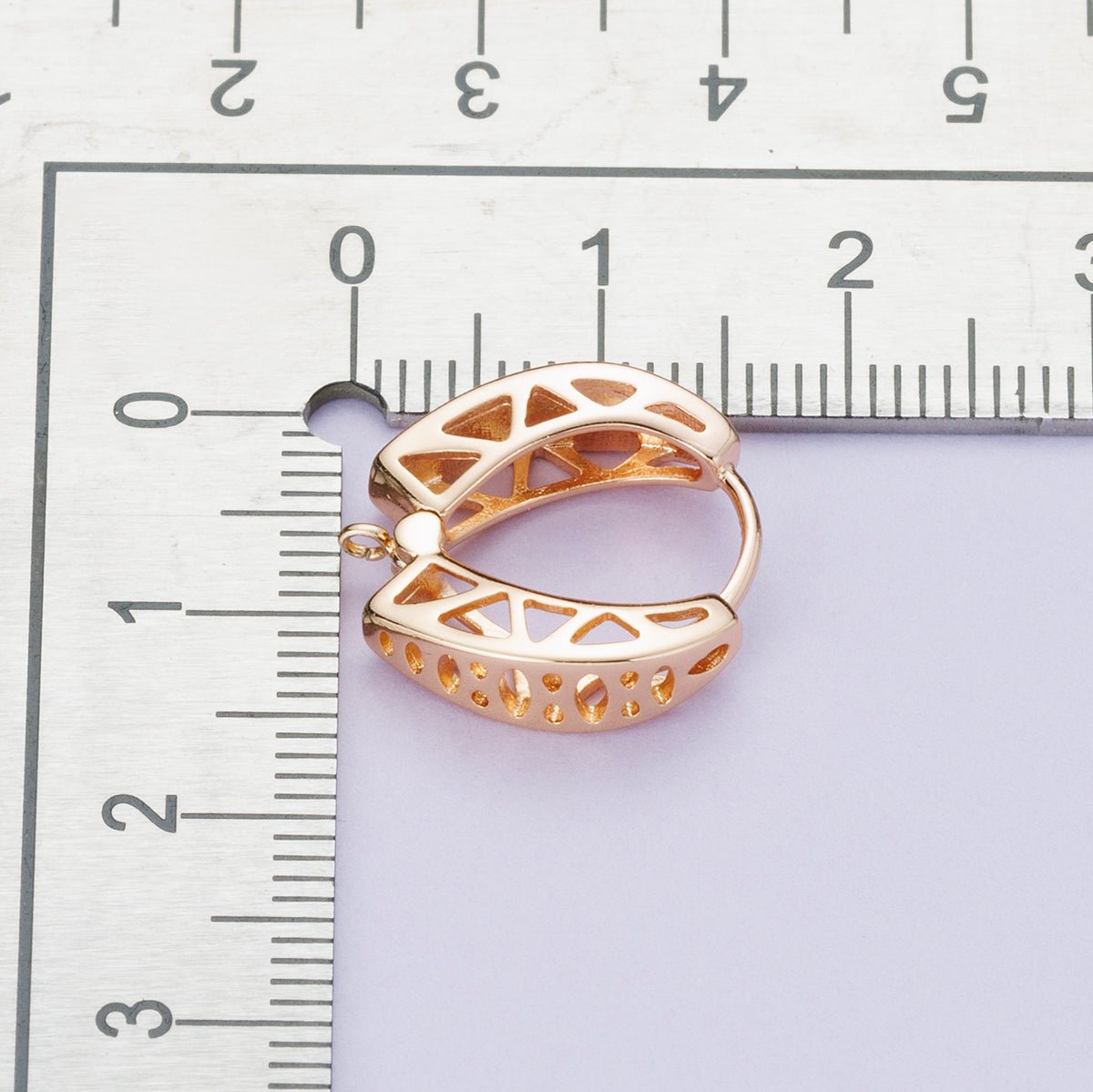 Rose Gold Filled 15mm Geometric Filigree Open Drop Huggie Earrings | Findings - 00082 - DLUXCA