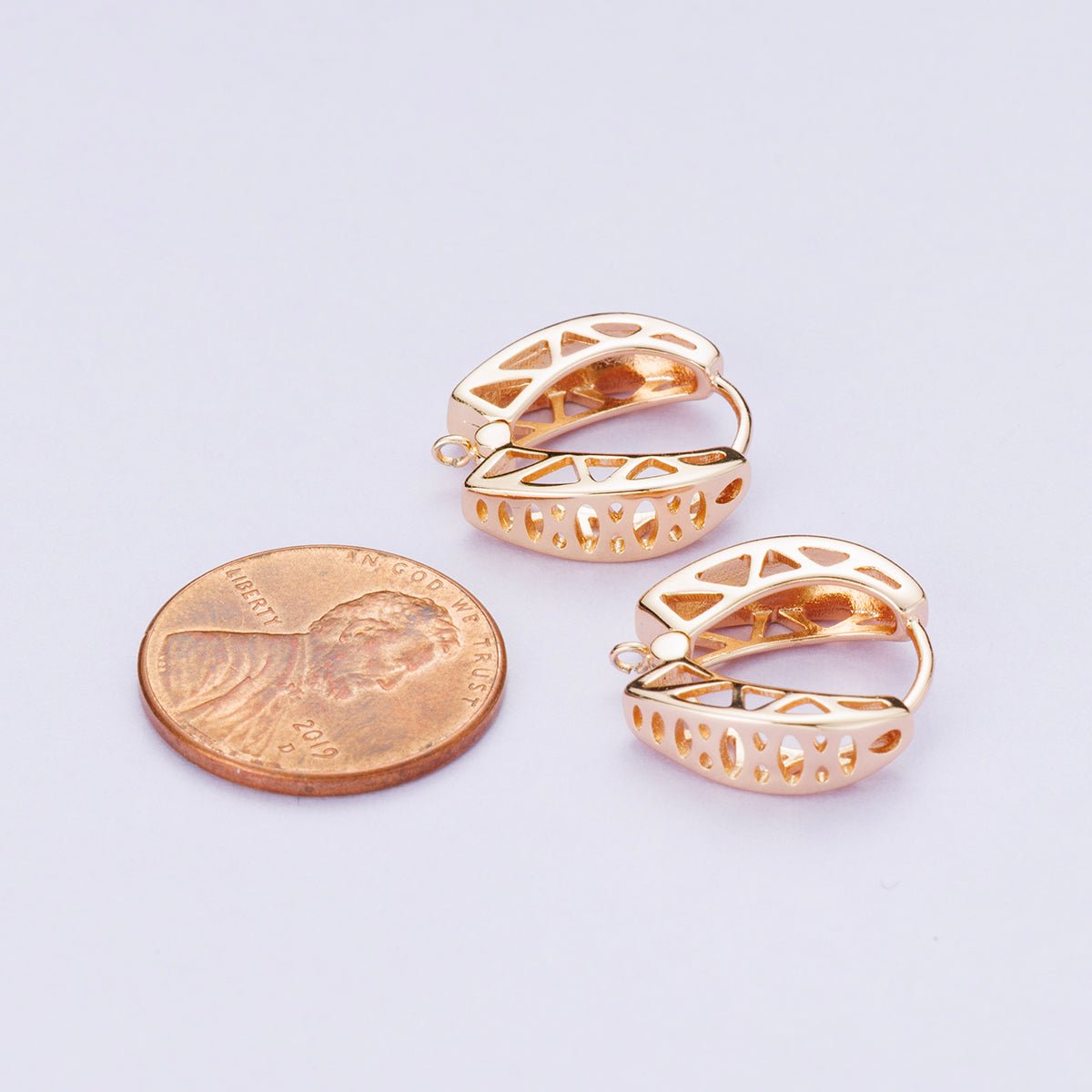 Rose Gold Filled 15mm Geometric Filigree Open Drop Huggie Earrings | Findings - 00082 - DLUXCA