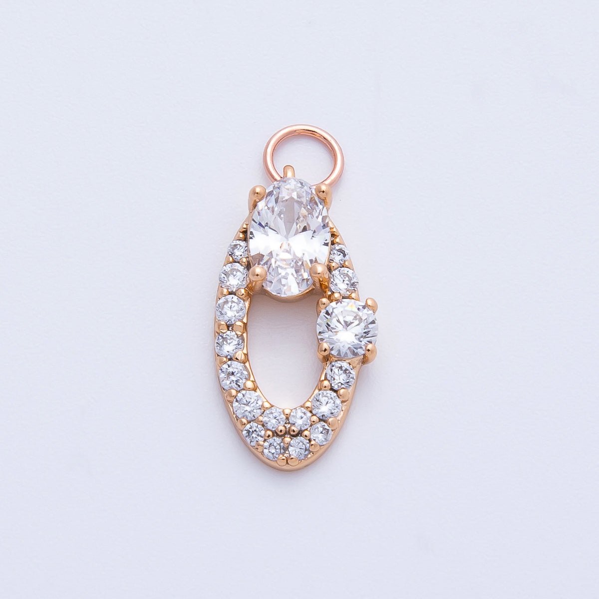 Rose Gold Filled 16mm Clear, Pink Micro Paved CZ Open Oval Halo Charm | Charms - 00368 ~ 00371 - DLUXCA