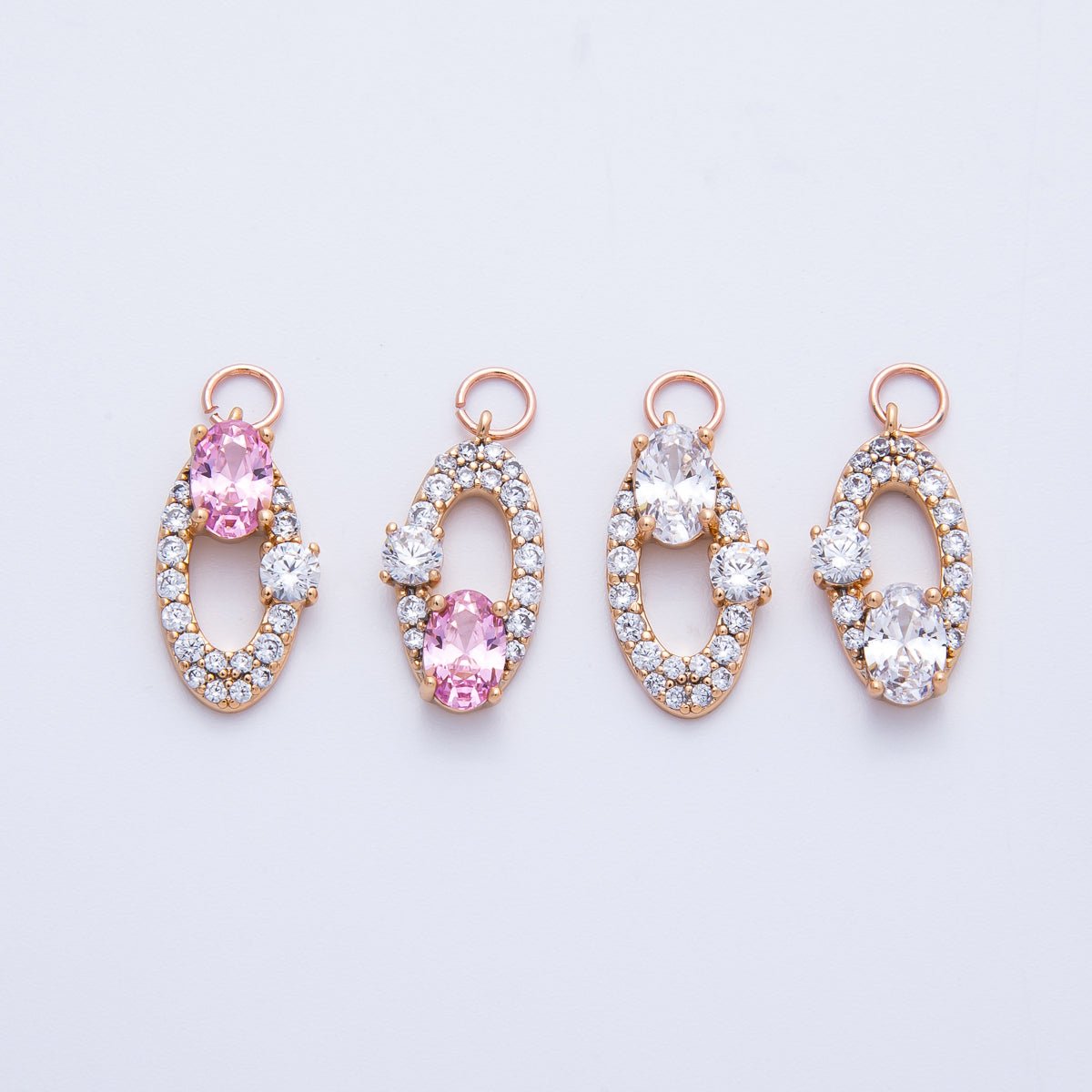 Rose Gold Filled 16mm Clear, Pink Micro Paved CZ Open Oval Halo Charm | Charms - 00368 ~ 00371 - DLUXCA