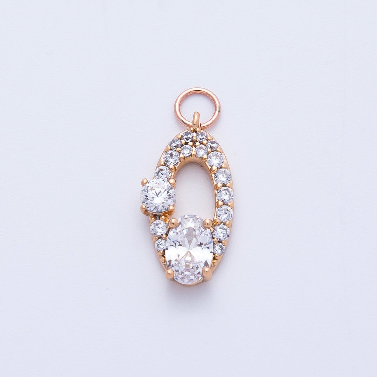 Rose Gold Filled 16mm Clear, Pink Micro Paved CZ Open Oval Halo Charm | Charms - 00368 ~ 00371 - DLUXCA