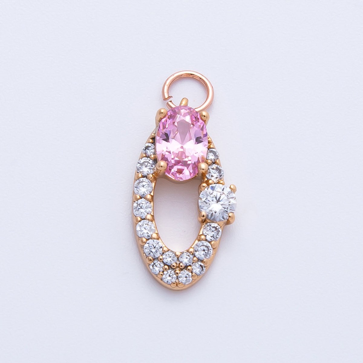 Rose Gold Filled 16mm Clear, Pink Micro Paved CZ Open Oval Halo Charm | Charms - 00368 ~ 00371 - DLUXCA