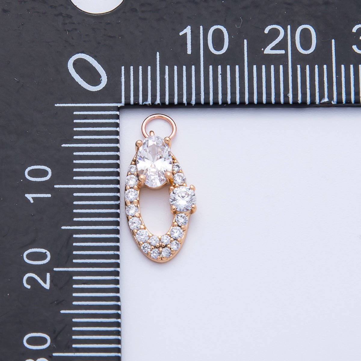 Rose Gold Filled 16mm Clear, Pink Micro Paved CZ Open Oval Halo Charm | Charms - 00368 ~ 00371 - DLUXCA