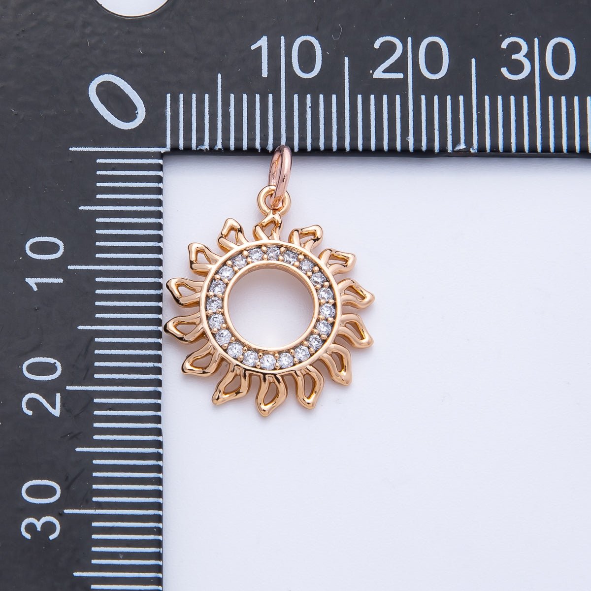 Rose Gold Filled 19mm Micro Paved CZ Open Celestial Sun Ray Charm | Charms - 00401 - DLUXCA