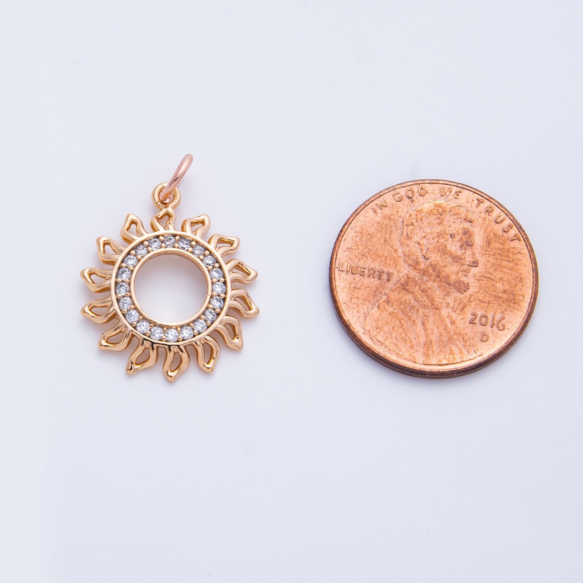 Rose Gold Filled 19mm Micro Paved CZ Open Celestial Sun Ray Charm | Charms - 00401 - DLUXCA