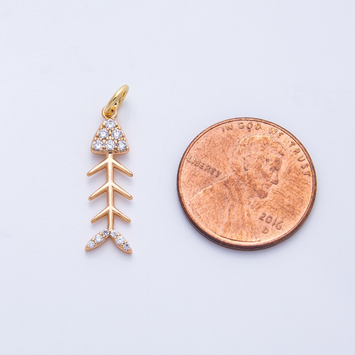 Rose Gold Filled 21mm Micro Paved CZ Fish Bone Skeleton Charm | Charms - 00400 - DLUXCA