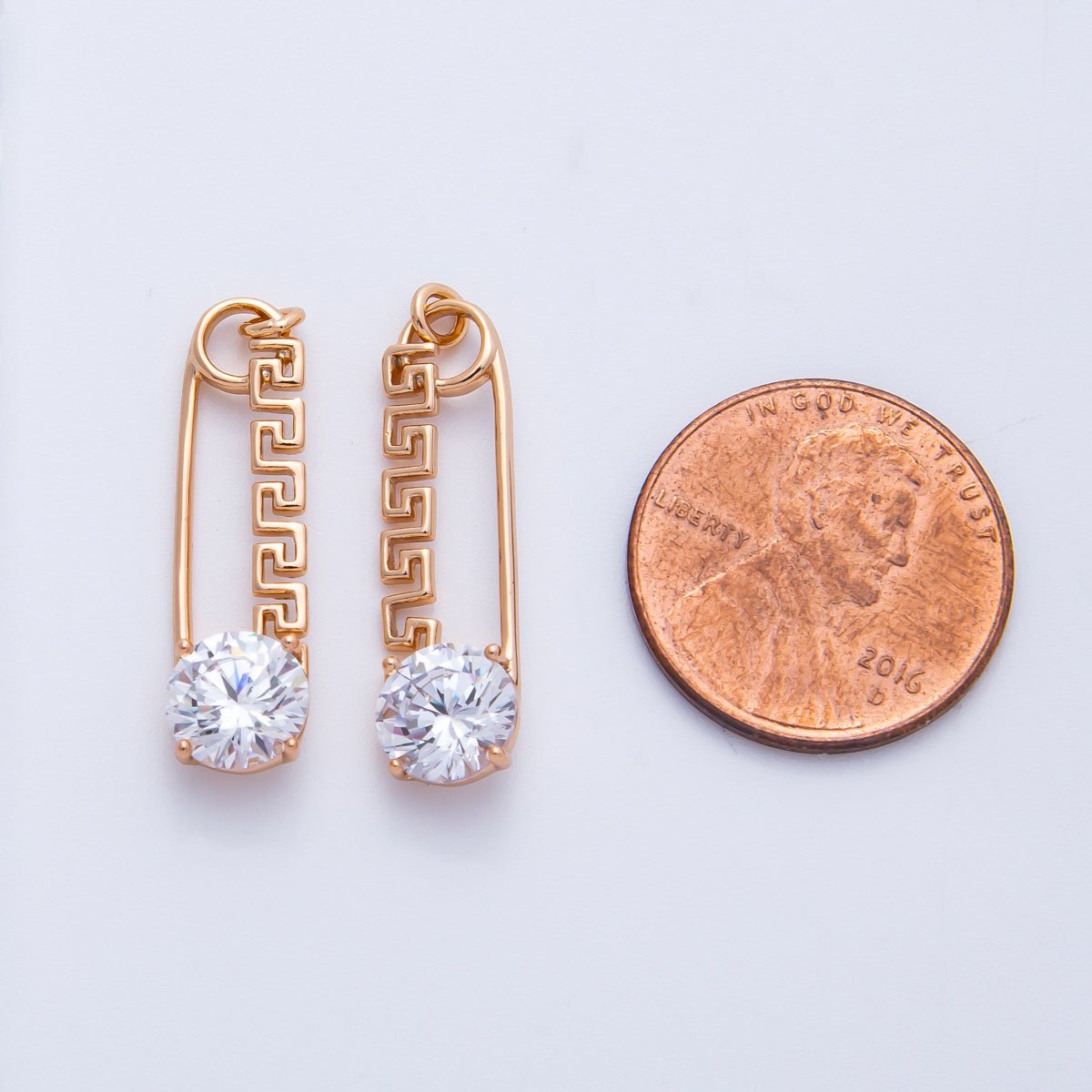 Rose Gold Filled 25mm Colorful Round CZ Birthstone Safety Pin Paperclip Charm | Charms - 00377 ~ 00386 - DLUXCA