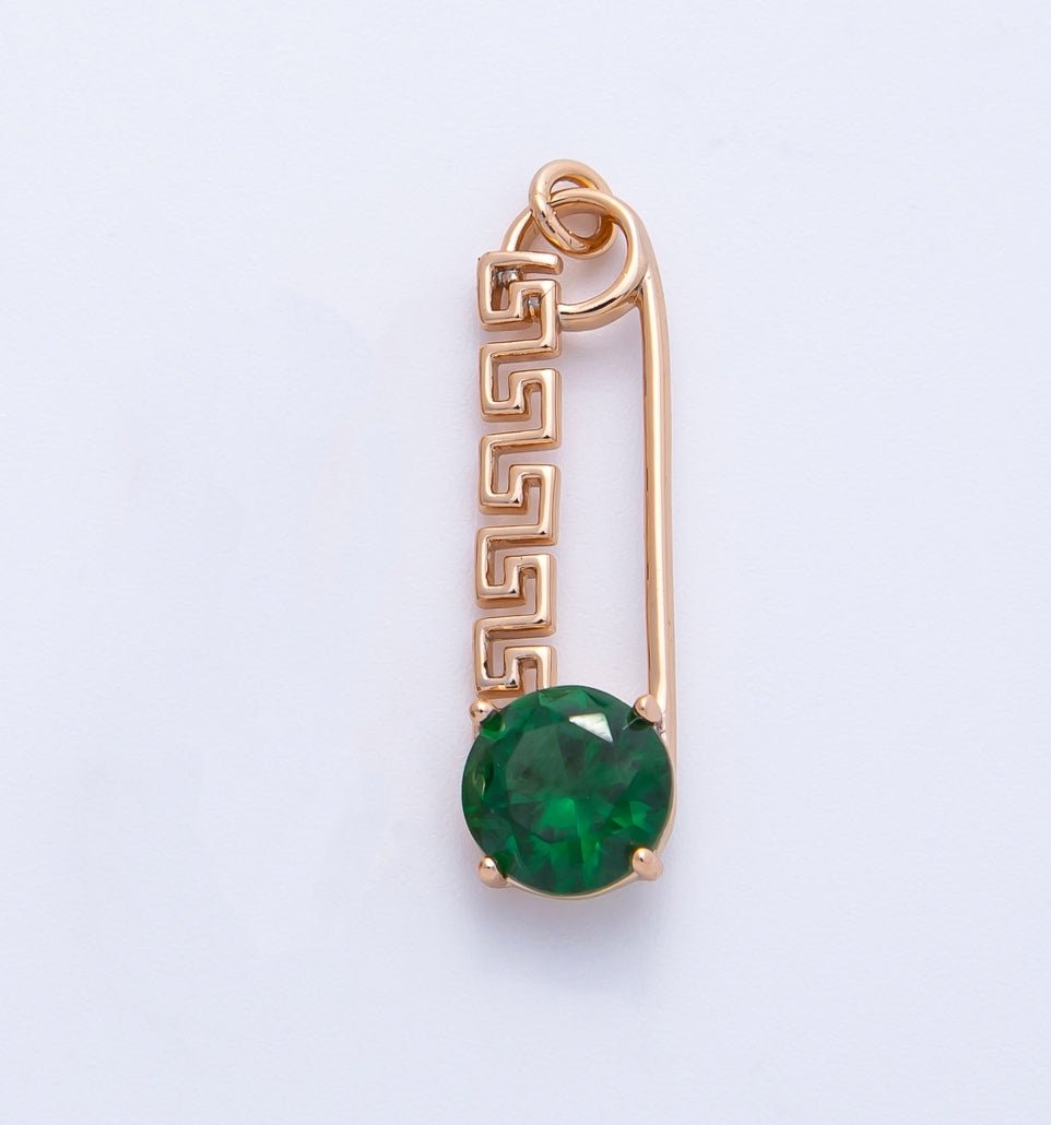 Rose Gold Filled 25mm Colorful Round CZ Birthstone Safety Pin Paperclip Charm | Charms - 00377 ~ 00386 - DLUXCA