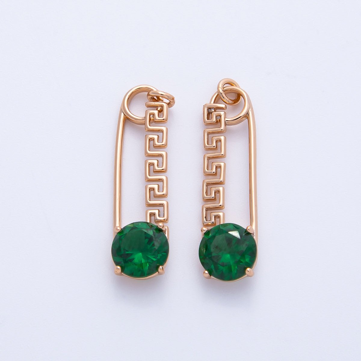 Rose Gold Filled 25mm Colorful Round CZ Birthstone Safety Pin Paperclip Charm | Charms - 00377 ~ 00386 - DLUXCA