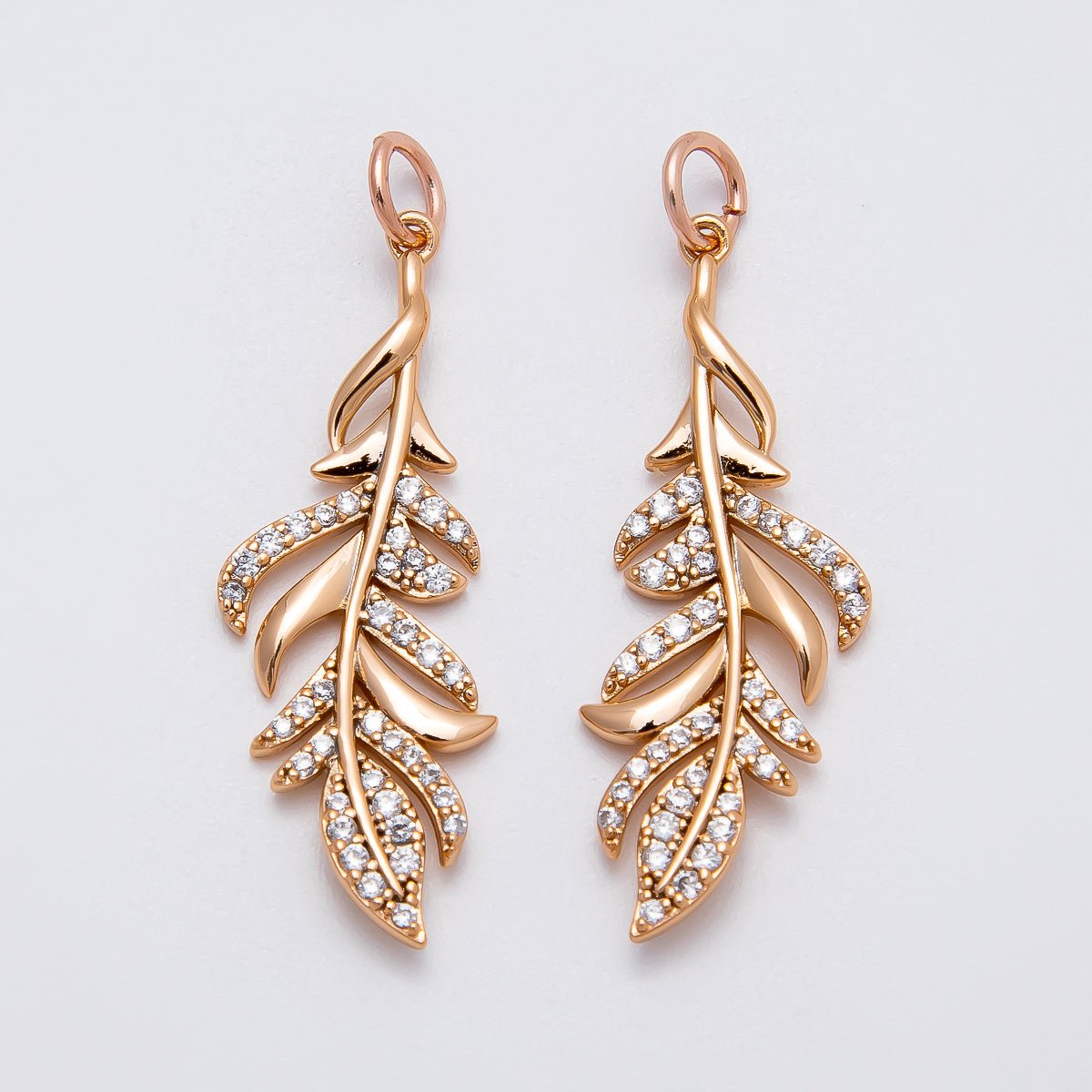 Rose Gold Filled 31.5mm Micro Paved CZ Palm Olive Leaf Nature Charm | Charms - 00405 - DLUXCA