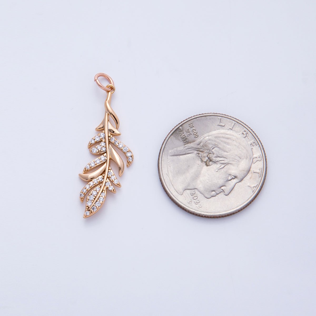 Rose Gold Filled 31.5mm Micro Paved CZ Palm Olive Leaf Nature Charm | Charms - 00405 - DLUXCA