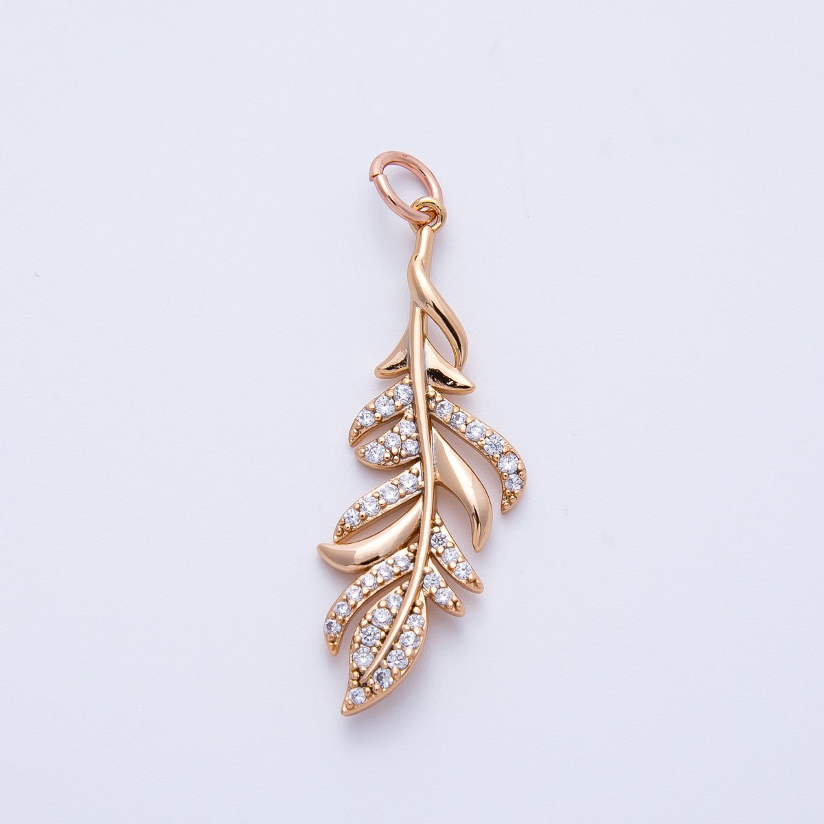 Rose Gold Filled 31.5mm Micro Paved CZ Palm Olive Leaf Nature Charm | Charms - 00405 - DLUXCA