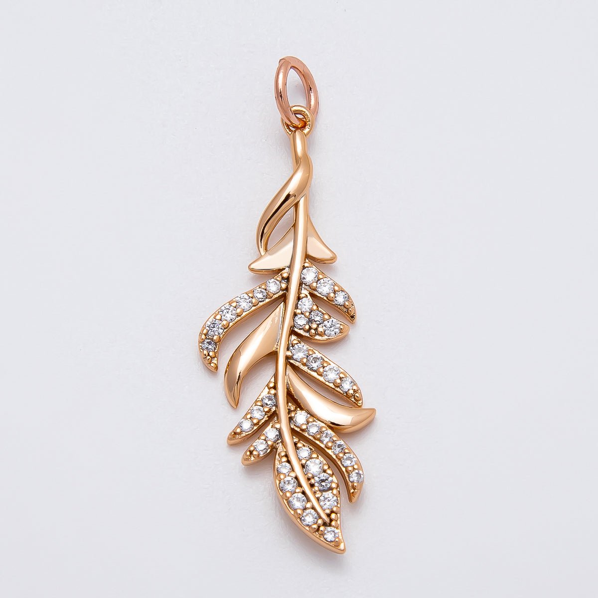 Rose Gold Filled 31.5mm Micro Paved CZ Palm Olive Leaf Nature Charm | Charms - 00405 - Charms - 00406 - DLUXCA
