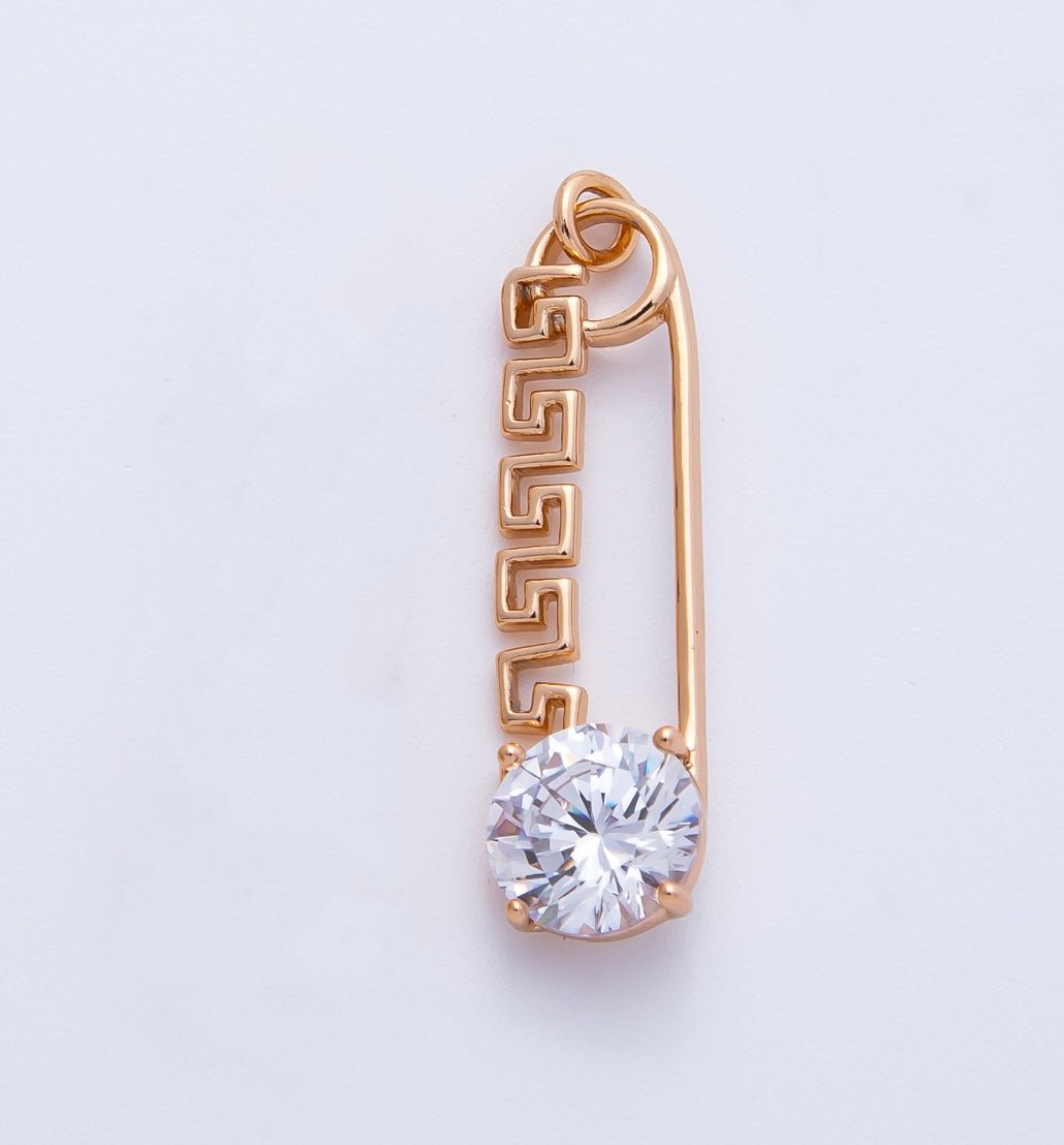 Rose Gold Red, Green, Blue, Pink, Clear CZ Geometric Safety Pin Charm | Charms - 00377 - Charms - 00386 - DLUXCA