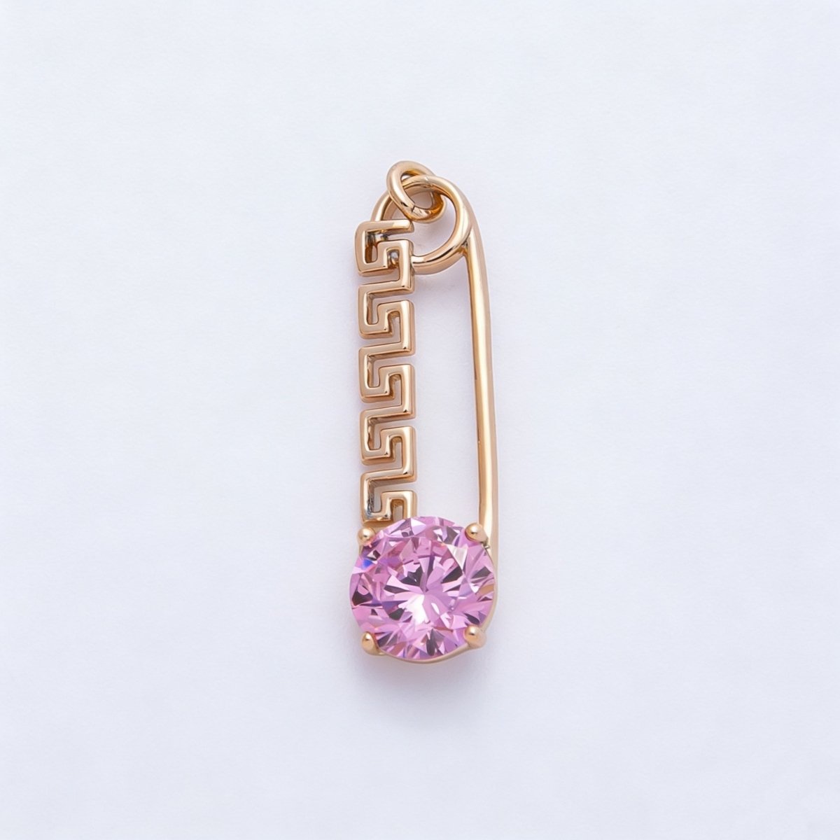 Rose Gold Red, Green, Blue, Pink, Clear CZ Geometric Safety Pin Charm | Charms - 00377 - Charms - 00386 - DLUXCA