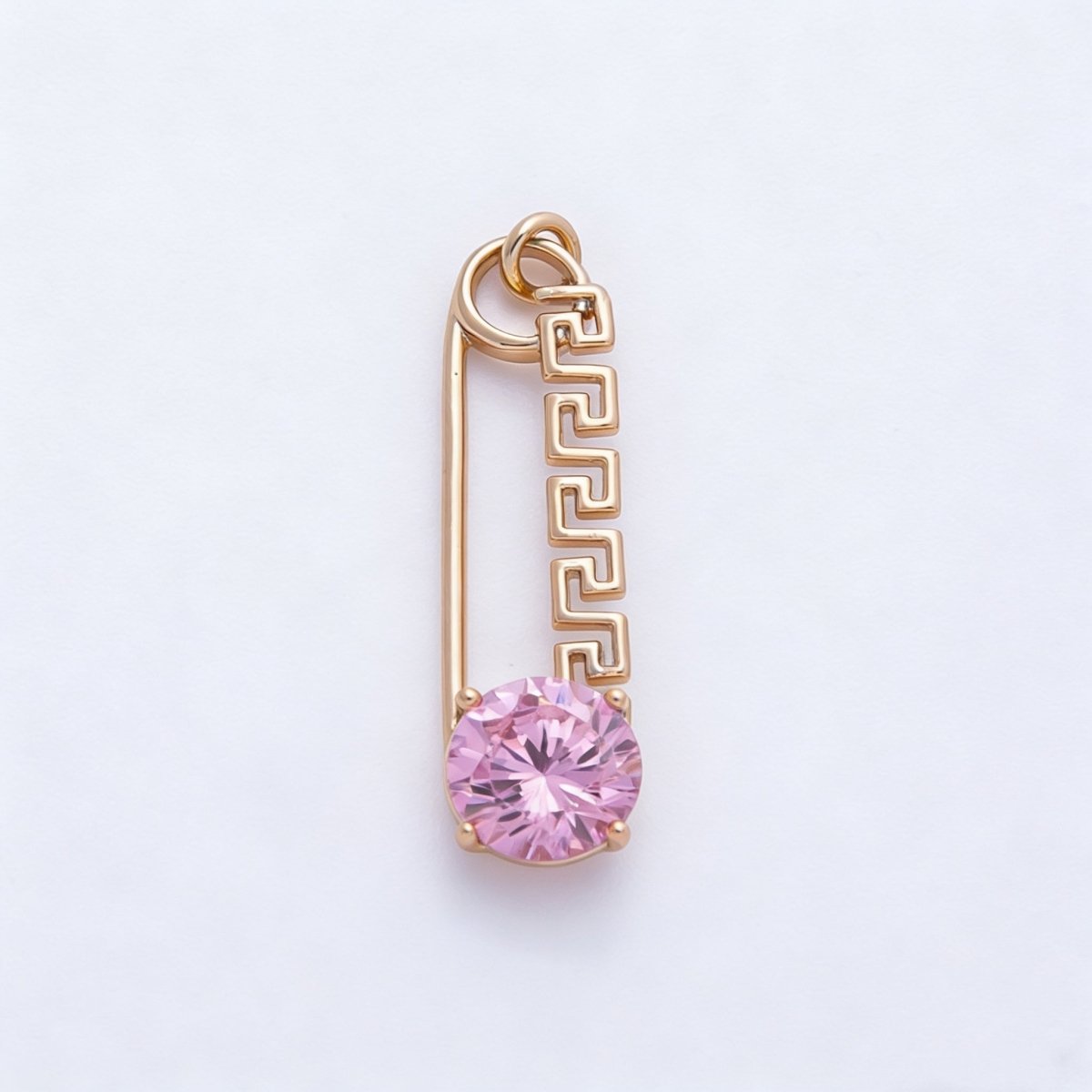 Rose Gold Red, Green, Blue, Pink, Clear CZ Geometric Safety Pin Charm | Charms - 00377 - Charms - 00386 - DLUXCA